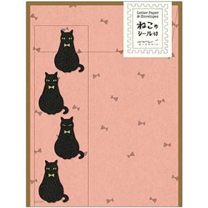 ミドリ レターセット 黒猫柄 シール付 86413006 1セット(5パック)