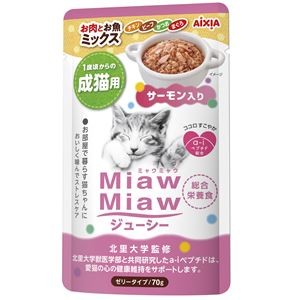 〔まとめ〕 キャットフード ペットフード MiawMiaw ジューシー お肉とお魚ミックス サーモン入 70g 48セット 猫用品 ペット用品