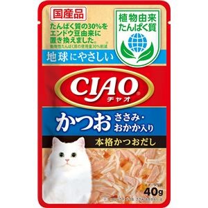 （まとめ） CIAO 植物由来タンパク質パウチ かつおささみ・おかか入り 40g （ペットフード・猫用） 【×24セット】