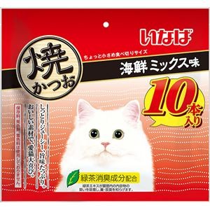 （まとめ） いなば 焼かつお 海鮮ミックス味 10本 （ペットフード・猫用） 【×4セット】