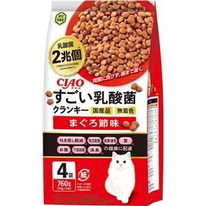 （まとめ） CIAO すごい乳酸菌クランキー まぐろ節味 760g（190g×4袋） （ペットフード・猫用） 【×4セット】