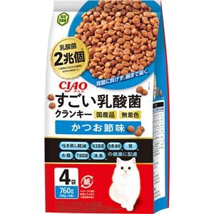 （まとめ） CIAO すごい乳酸菌クランキー かつお節味 760g（190g×4袋） （ペットフード・猫用） 【×4セット】