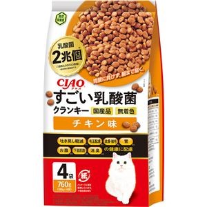 （まとめ） CIAO すごい乳酸菌クランキー チキン味 760g（190g×4袋） （ペットフード・猫用） 【×4セット】