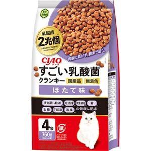 （まとめ） CIAO すごい乳酸菌クランキー ほたて味 760g（190g×4袋） （ペットフード・猫用） 【×4セット】