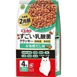 （まとめ） CIAO すごい乳酸菌クランキー 本格鰹だし味 760g（190g×4袋） （ペットフード・猫用） 【×4セット】