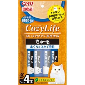 （まとめ） CIAO CozyLifeちゅ～る まぐろ＆ほたて貝柱 14g×4本 （ペットフード・猫用） 【×10セット】