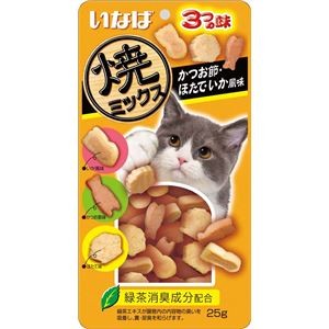 （まとめ） いなば 焼ミックス3つの味 かつお節・ほたて・いか風味 25g （ペットフード・猫用） 【×24セット】