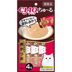 （まとめ） CIAO ちゅ～る とりささみ＆焼かつお 14g×4本 （ペットフード・猫用） 【×10セット】