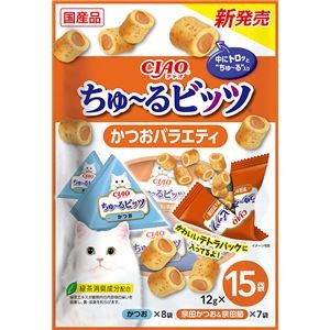 （まとめ） CIAO ちゅ～るビッツ かつおバラエティ 12g×15袋 （ペットフード・猫用） 【×4セット】