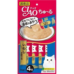 （まとめ） CIAO ちゅ～る いわし＆まぐろ 14g×4本 （ペットフード・猫用） 【×10セット】