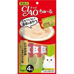 （まとめ） CIAO ちゅ～る とりささみ チキンスープ味 14g×4本 （ペットフード・猫用） 【×10セット】