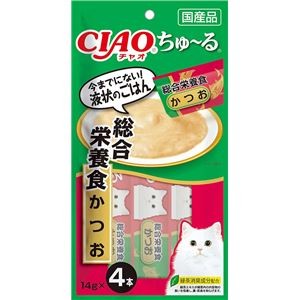 （まとめ） CIAO ちゅ～る 総合栄養食 かつお 14g×4本 （ペットフード・猫用） 【×10セット】