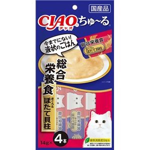 （まとめ） CIAO ちゅ～る 総合栄養食 まぐろ＆ほたて貝柱 14g×4本 （ペットフード・猫用） 【×10セット】