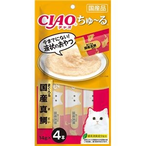 （まとめ） CIAO ちゅ～る まぐろ＆国産真鯛 14g×4本 （ペットフード・猫用） 【×10セット】