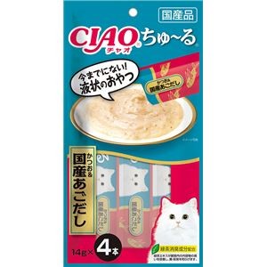 （まとめ） CIAO ちゅ～る かつお＆国産あごだし 14g×4本 （ペットフード・猫用） 【×10セット】