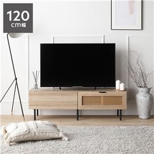 ラタン調TVボード 120cm幅 ナチュラル 大容量収納 異素材デザイン スチール テレビボード テレビ台 組立品