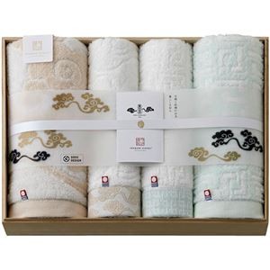 今治謹製 雲母唐長(KIRA KARACHO) 唐長文様タオルセット(木箱入) コンパクトバスタオル・ロングフェイスタオル C6053576
