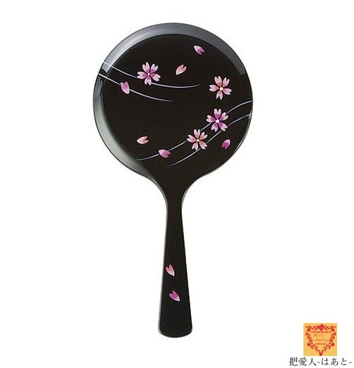 手鏡 黒【雅 手鏡・桜】（手描）会津若松伝統工芸 ミラー