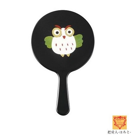 姫 手鏡 黒【ふくろう】漆器タイプ（手描）会津若松伝統工芸品 ミラー