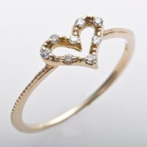 ダイヤモンド ピンキーリング K10 イエローゴールド ダイヤモンドリング 0.05ct 1.5号 アンティーク調 ハートモチーフ プリンセス 指輪