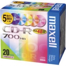 マクセル CDR700S.ST.MIX1P20S データ用CD-R 5色カラーミックス 5mmスリムケース 20枚パック