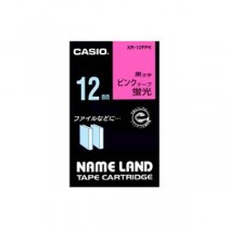 （まとめ） カシオ CASIO ネームランド NAME LAND スタンダードテープ 12mm×5.5m 蛍光ピンク／黒文字 XR-12FPK 1個 【×5セット】