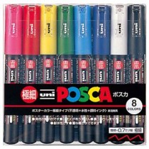 （まとめ） 三菱鉛筆 水性マーカー ポスカ 極細 8色（各色1本） PC1M8C 1パック 【×4セット】