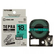 （まとめ） キングジム テプラ PRO テープカートリッジ 強粘着 18mm 緑／黒文字 SC18GW 1個 【×4セット】