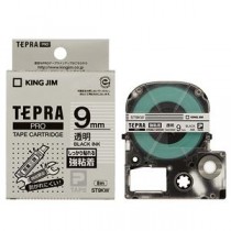 （まとめ） キングジム テプラ PRO テープカートリッジ 強粘着 9mm 透明／黒文字 ST9KW 1個 【×5セット】