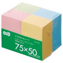（まとめ） TANOSEE エコふせん キューブ 75×50mm 4色 1パック（4冊） 【×5セット】