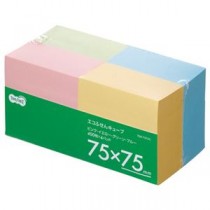 （まとめ） TANOSEE エコふせん キューブ 75×75mm 4色 1パック（4冊） 【×4セット】