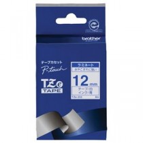 （まとめ） ブラザー BROTHER ピータッチ TZeテープ ラミネートテープ 12mm 白／青文字 TZE-233 1個 【×4セット】