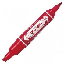 (まとめ) ゼブラ 油性マーカー ハイマッキー 角芯太字+丸芯細字 赤 MO-150-MC-R 1セット(10本) 【×4セット】