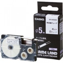 （まとめ） カシオ CASIO ネームランド NAME LAND 熱収縮チューブテープ 9mm（φ5mm）×2.5m 白／黒文字 XR-9HSWE 1個 【×5セット】