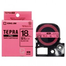 （まとめ） キングジム テプラ PRO テープカートリッジ 18mm 蛍光ピンク／黒文字 SK18P 1個 【×4セット】