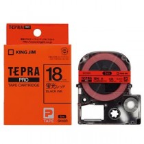 （まとめ） キングジム テプラ PRO テープカートリッジ 18mm 蛍光レッド／黒文字 SK18R 1個 【×4セット】