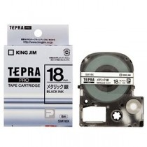 （まとめ） キングジム テプラ PRO テープカートリッジ カラーラベル（メタリック） 18mm 銀／黒文字 SM18X 1個 【×4セット】