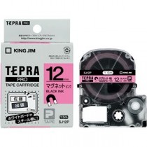 （まとめ） キングジム テプラ PRO テープカートリッジ マグネットテープ 12mm ピンク／黒文字 SJ12P 1個 【×4セット】