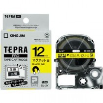 （まとめ） キングジム テプラ PRO テープカートリッジ マグネットテープ 12mm 黄／黒文字 SJ12Y 1個 【×4セット】