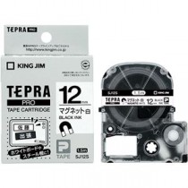 （まとめ） キングジム テプラ PRO テープカートリッジ マグネットテープ 12mm 白／黒文字 SJ12S 1個 【×4セット】