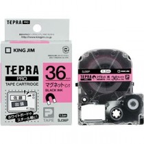 （まとめ） キングジム テプラ PRO テープカートリッジ マグネットテープ 36mm ピンク／黒文字 SJ36P 1個 【×4セット】