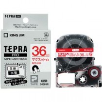 （まとめ） キングジム テプラ PRO テープカートリッジ マグネットテープ 36mm 白／赤文字 SJ36SR 1個 【×4セット】