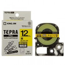 （まとめ） キングジム テプラ PRO テープカートリッジ 強粘着 12mm 黄／黒文字 SC12YW 1個 【×5セット】