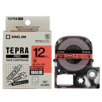 （まとめ） キングジム テプラ PRO テープカートリッジ 強粘着 12mm 赤／黒文字 SC12RW 1個 【×5セット】