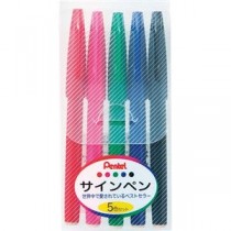 （まとめ） ぺんてる 水性サインペン 5色（各色1本） S520-5 1パック 【×10セット】
