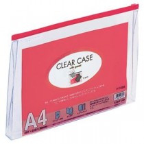 (まとめ) リヒトラブ クリヤーケース(クリアケース)(マチ付) A4ヨコ 赤 F-74SM 1枚 【×15セット】