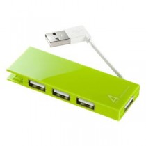 (まとめ)サンワサプライ ケーブル収納4ポートUSB2.0ハブ(グリーン) USB-HMB406G【×3セット】