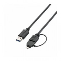 (まとめ)エレコム 変換アダプタ付きUSB3.0ケーブル(A-microB) USB3-AMBAD05BK【×2セット】