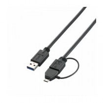 (まとめ)エレコム 変換アダプタ付きUSB3.0ケーブル(A-microB) USB3-AMBAD15BK【×2セット】