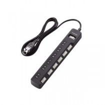 (まとめ)エレコム 一括＆個別スイッチ付 雷ガードタップ T-K8A-2625BK【×2セット】
